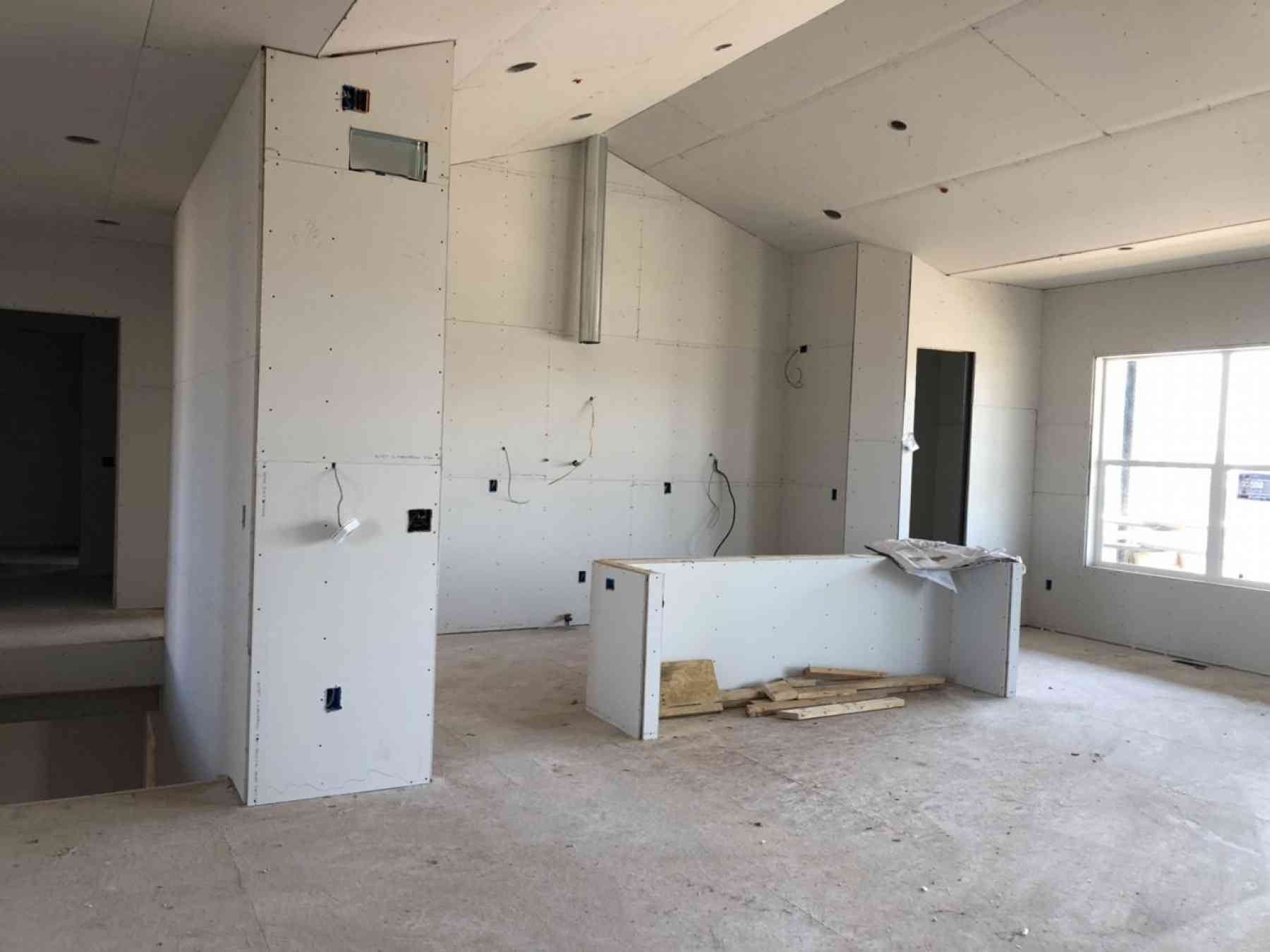 Kitchen View During Drywall Installation